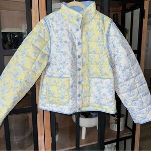 Yllw the label toile amelia quilted vest jacket convertible colorblock puffer